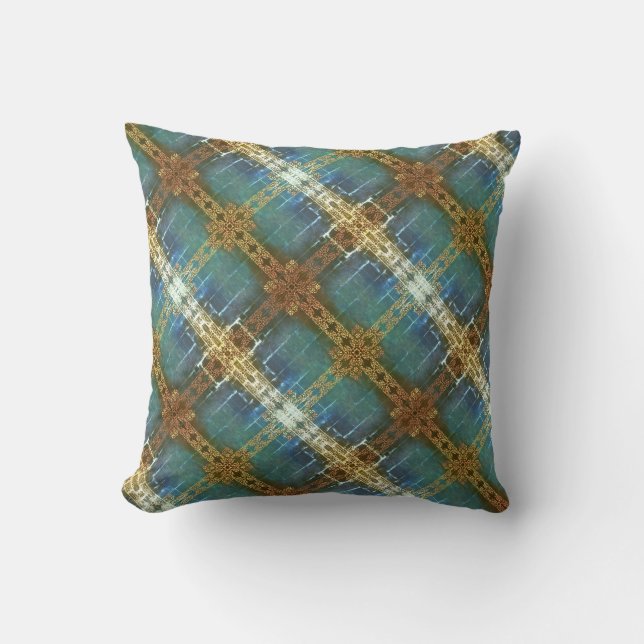 Coussin Plaid moderne turquoise et doré (Recto)