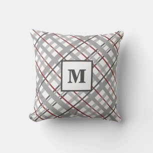 Coussin Plaid Monogramme Rouge Gris Argent