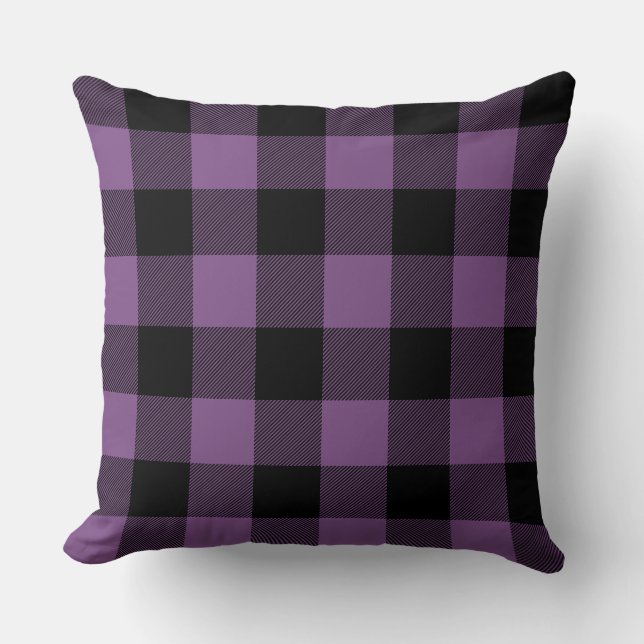 Coussin Plaid noir et pourpre de couleur faite sur (Recto)