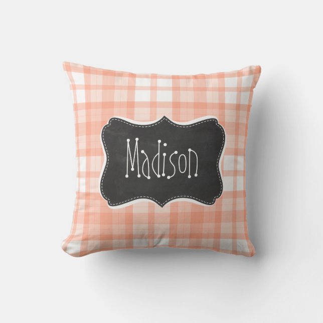 Coussin Plaid orange mignon ; Tableau vintage (Recto)