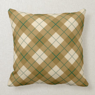Coussin Plaid polarisé en or avec la rayure verte