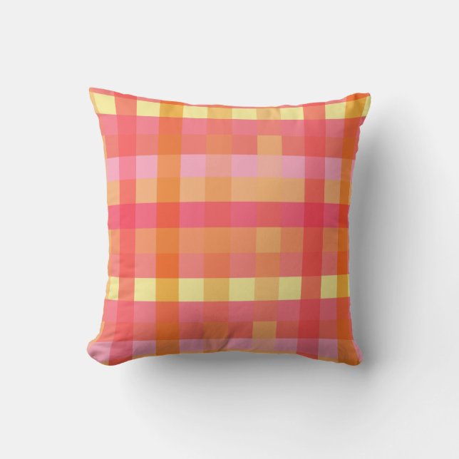 Coussin Plaid rose et orange (Recto)