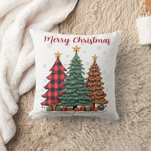 Coussin plaid rouge & leopard joyeux sapin de noël