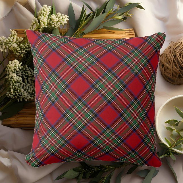 Coussin Plaid Rustic Red Green Classic Stewart Tartan (Rustic Red Green Plaid Stewart Tartan Throw Pillow)