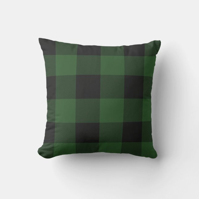 Coussin Plaid Rustique vert et noir Buffalo Check (Recto)
