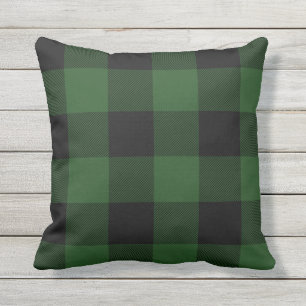 Coussin Plaid Rustique vert et noir Buffalo Check