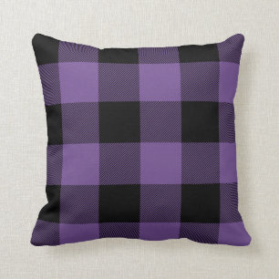 Coussin Plaid Rustique violet et noir Buffalo Check