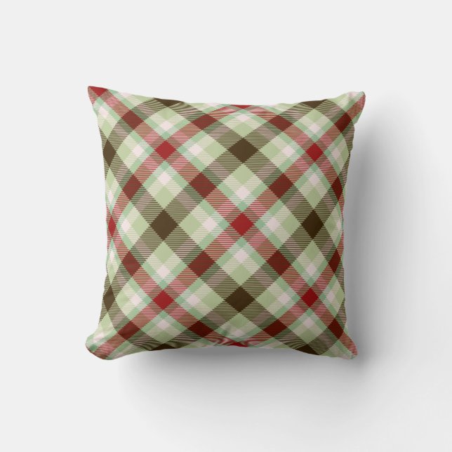 Coussin Plaid sage et marron (Recto)