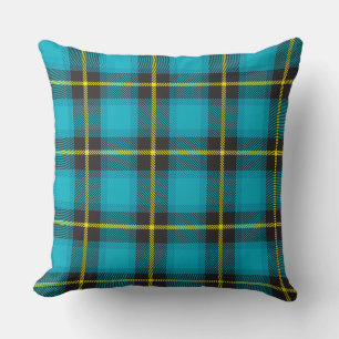Coussin Plaid Tartan Bleu, Jaune, Motif noir tendance