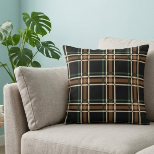 Coussin Plaid Tartan Noir et Brun Classique de Patrimoine