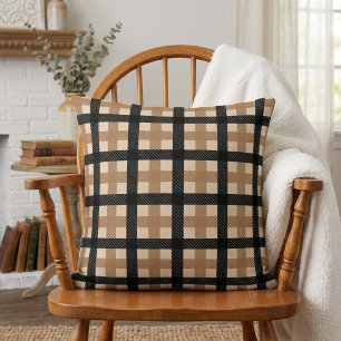 Coussin Plaid Throw Classique Marron et Noir Texturé