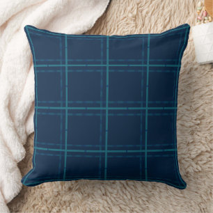 Coussin Plaid Turquoise Minimal Sur Bleu Marine
