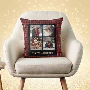 Coussin Plaids 4 Photo Noël Campagne Chic Rouge Noir