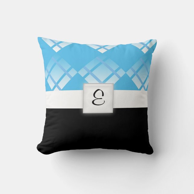 Coussin plaids bleus monogramme (Recto)