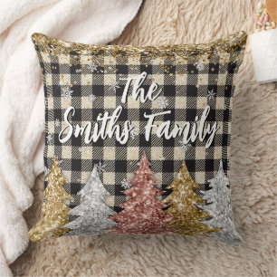 Coussin Plaids de Noël et nom de famille avec paillettes