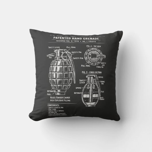 Coussin Plan breveté de grenade vintage (Recto)