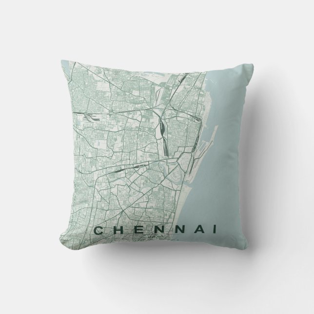 Coussin Plan de la ville de Chennai, Inde, design minimali (Recto)
