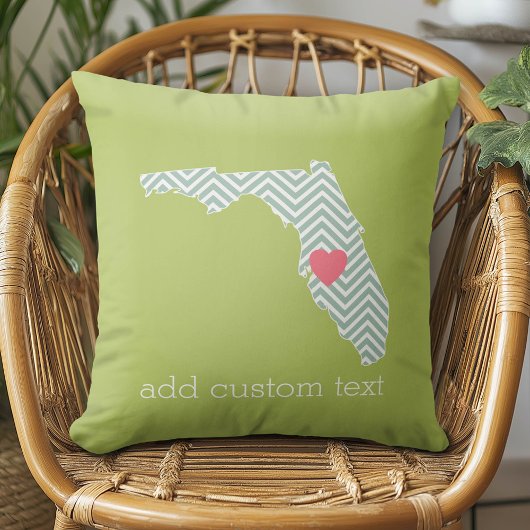 Coussin Plan de l'État de Floride - Plan avec Coeur et Tex