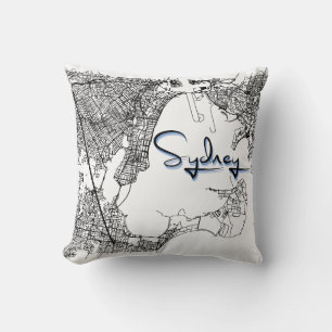 Coussin Plan de rue de Sydney urbain – Accent noir et blan