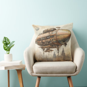 Coussin Plan en cuivre de dirigeable Steampunk vintage