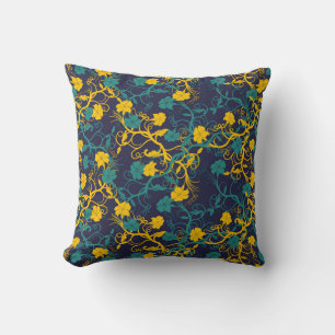 Coussin Plan floral moderne bleu Turquoise et jaune de la 