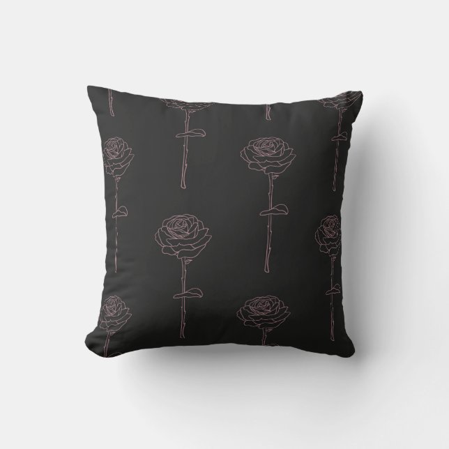 Coussin Plan Rose minimal en noir (Recto)