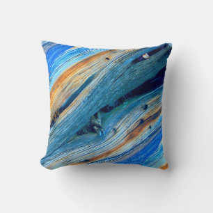 Coussin planches à grange patinées en diagonale bleu/mar