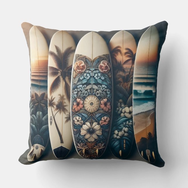 Coussin Planches de surf peintes hawaïennes (Recto)