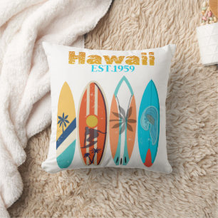 Coussin Planches de surf rétro Vintage Hawaii Ét. 1959