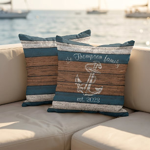 Coussin Planches en bois vintage personnalisées motif ancr