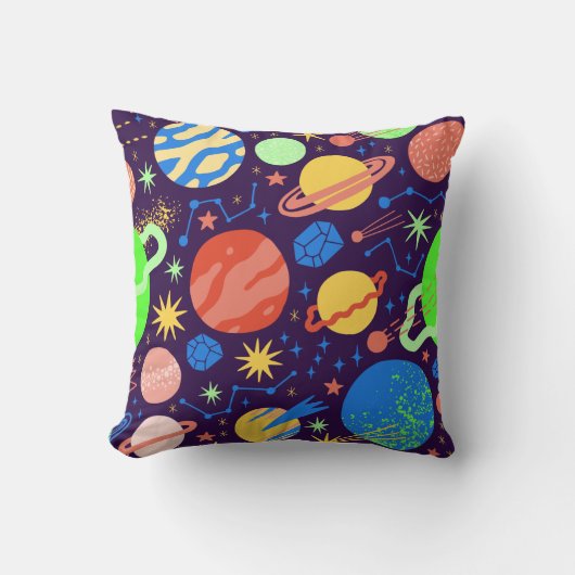 Coussin Planète carré et thème spatial (Recto)
