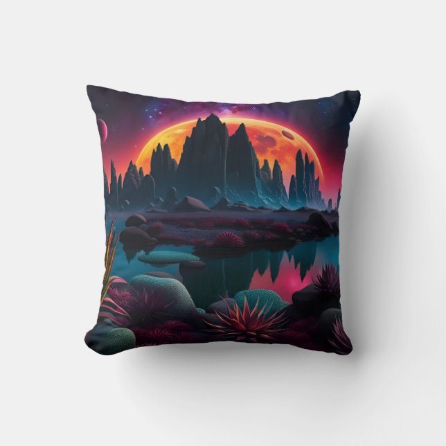 Coussin Planète extraterrestre Lune couchante (Recto)