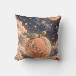 Coussin Planète Fleurie de Pêche Étoiles Dorées Nuages Cél