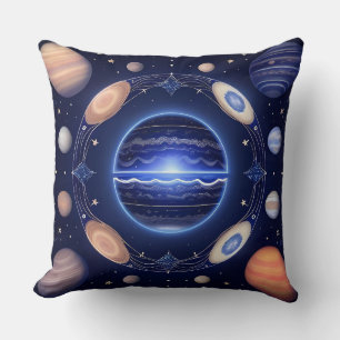 Coussin Planètes alignées dans un espace cosmique lumineux
