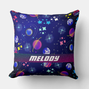 Coussin planètes spatiales colorées galaxie étoiles bleu