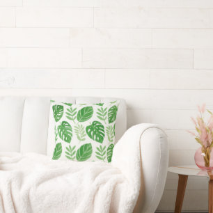 Coussin Plante d'aquarelle verte feuilles lumineux et joli