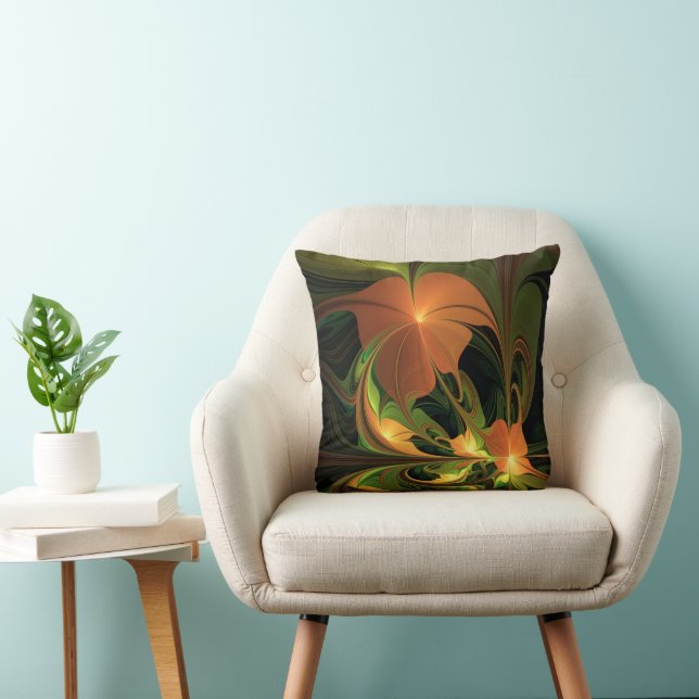 Coussin Plante de fantaisie Abstraite Vert Rouille Marron  (Chaise)