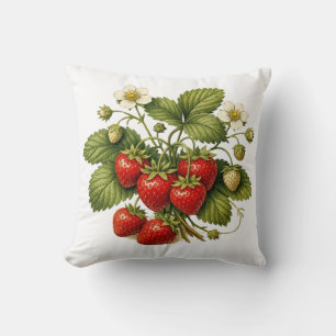 Coussin Plante de fraises de style vintage avec des baies