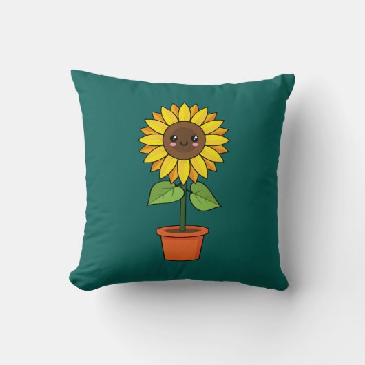 Coussin Plante de tournesol Kawaii dans un pot (Recto)