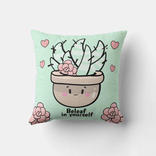 Coussin Plante grasse drôle BeLeaf en vous-même Encouragem (Verso)