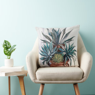 Coussin Plantes d'Agave dans un pot en terre cuite rustiqu