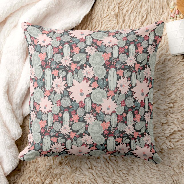 Coussin Plantes Succulents Cactus En Motif Pink Mint (Cactus And Succulent Plants Pink Mint Pattern Throw Pillows from Jenn's Emporium. )