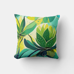 Coussin Plantes succulents en vert et jaune