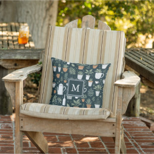 Coussin Plantes Vertes Modernes et Tasses à Café Monogramm