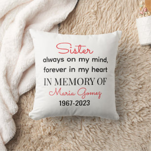 Coussin Plaque de coeur commémorative de Soeur - Toujours