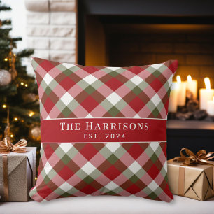 Coussin Plaque de Noël personnalisée au nom de famille à c