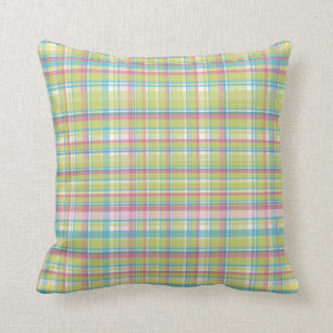 Coussin Plat vert, bleu et rose