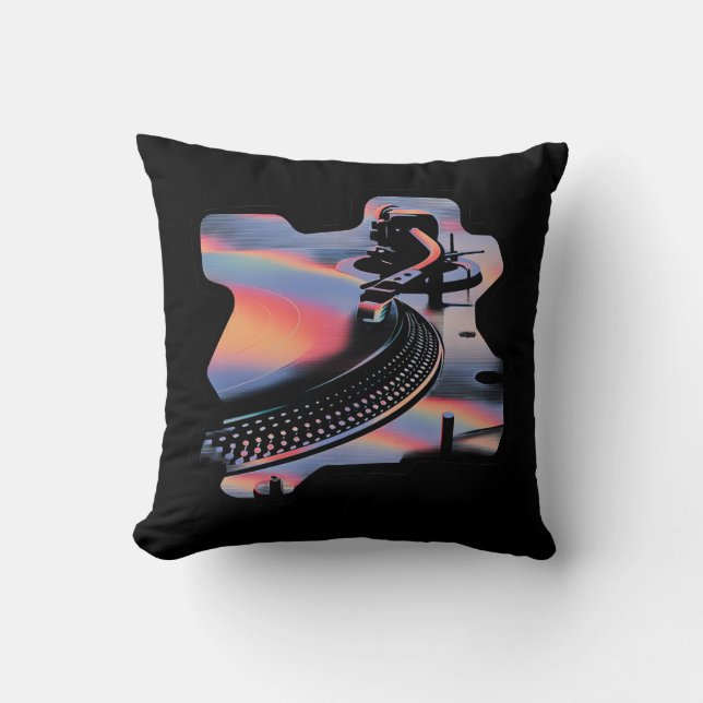 Coussin Platine Tourne-Disques de Style Glitch Moderne – C (Recto)