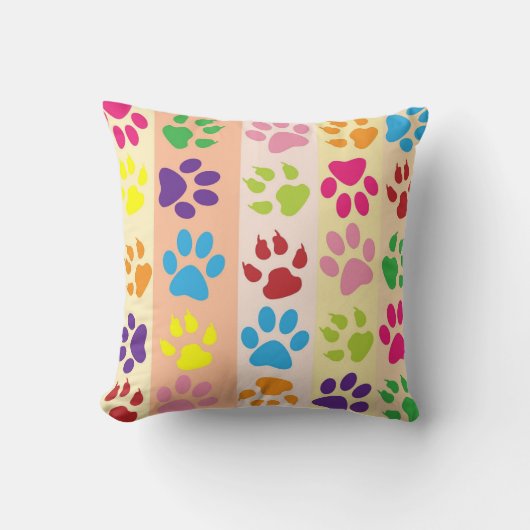 Coussin Playful Colorful Paw Prints Striped Pattern Nurser (Recto)