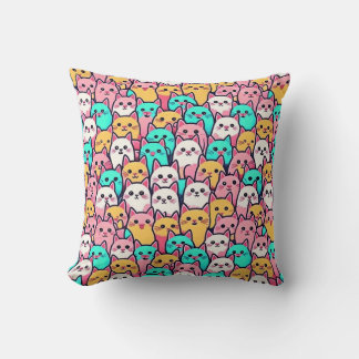 Coussin Playful Minimalist Cats in Multi-Coloured Pastels
